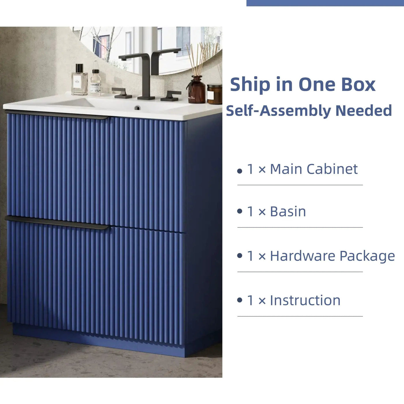 Fluted Bathroom Vanity With Ceramic Sink, Freestanding Cabinet by HouseOfZazla