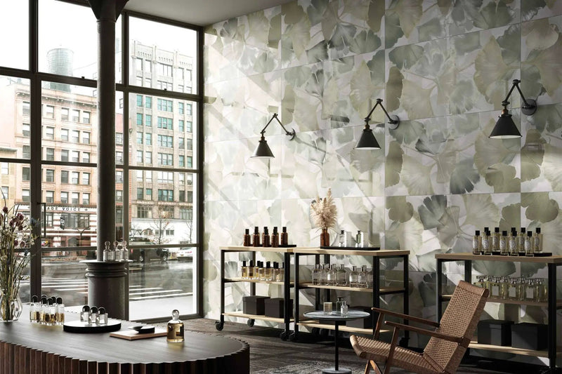 Deco Xl Green Ginkgo Look Porcelain Tiles 24x48 by landmarkceramics