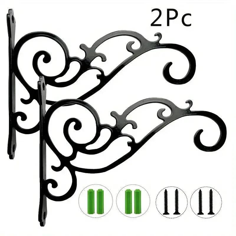 Decorative Black Metal Swirl Wall Hooks - Set of 2 by House Of Avana