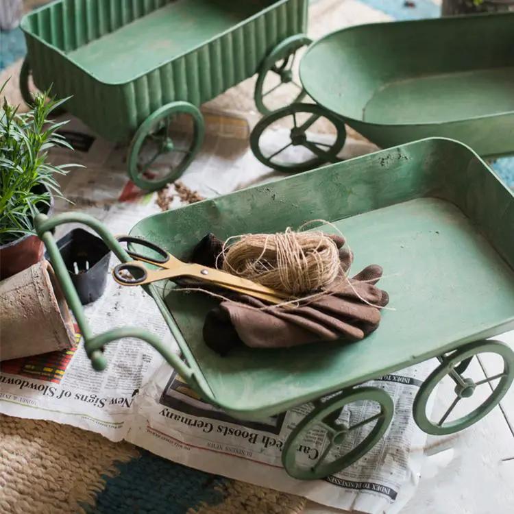Decorative Planter Cart Green Metal Cart Planter by RusticReach