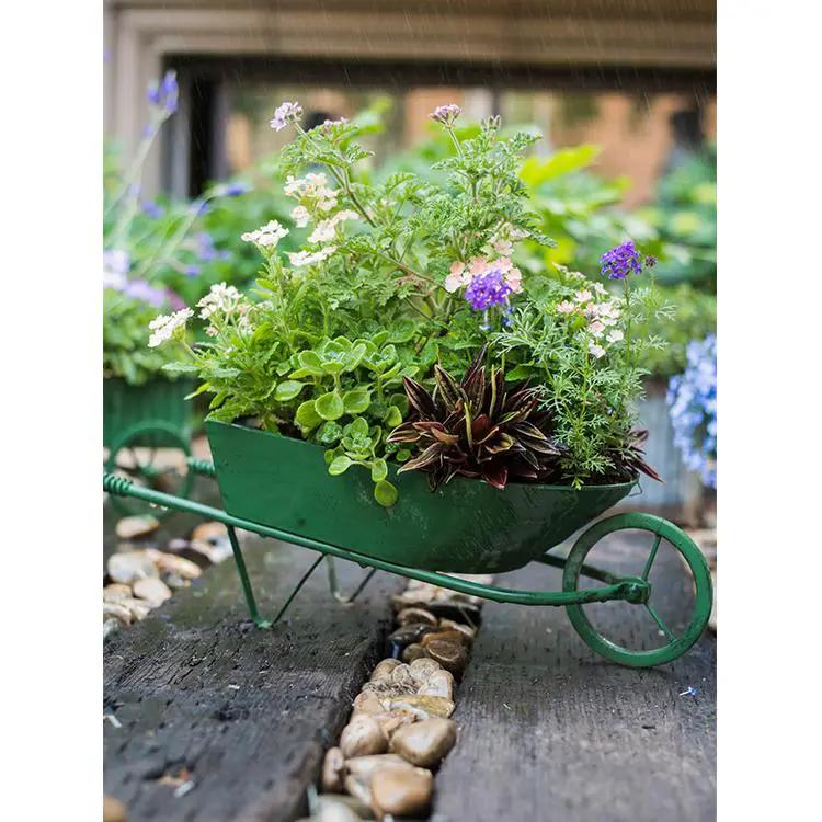 Decorative Planter Cart Green Metal Cart Planter by RusticReach