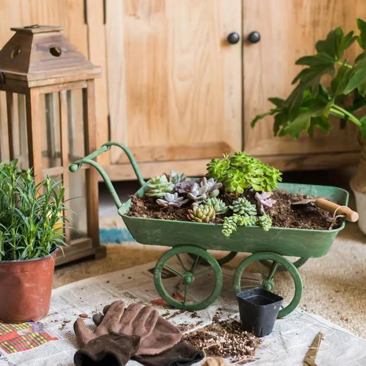 Decorative Planter Cart Green Metal Cart Planter by RusticReach
