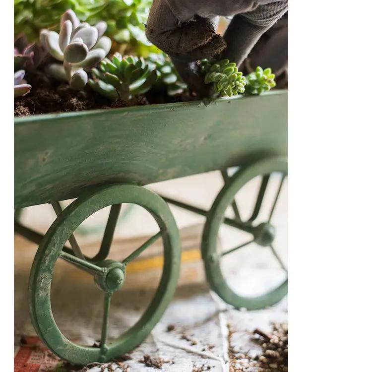 Decorative Planter Cart Green Metal Cart Planter by RusticReach