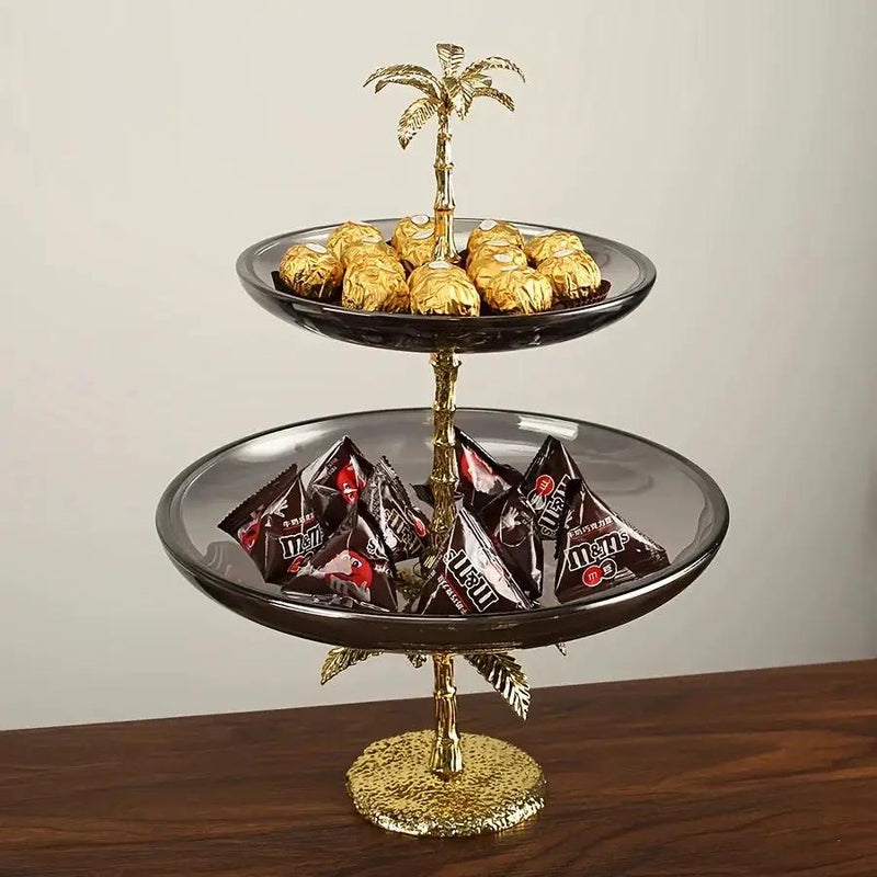 Decorative Tray - Golden Metal Two-Tier by House Of Avana