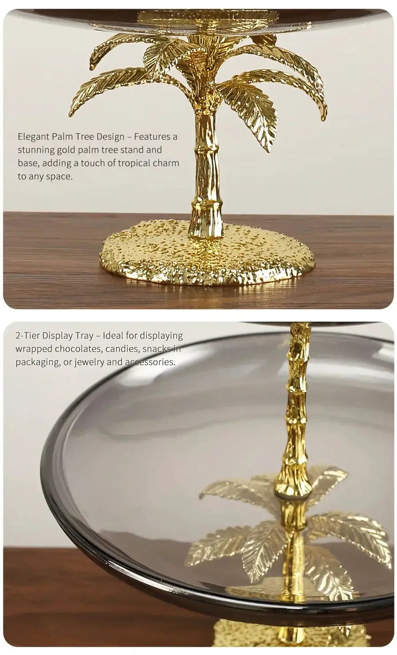 Decorative Tray - Golden Metal Two-Tier by House Of Avana