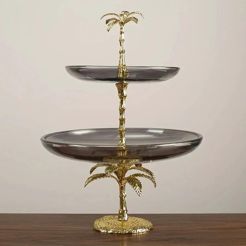 Decorative Tray - Golden Metal Two-Tier by House Of Avana