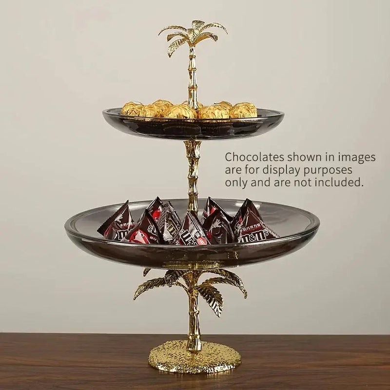 Decorative Tray - Golden Metal Two-Tier by House Of Avana