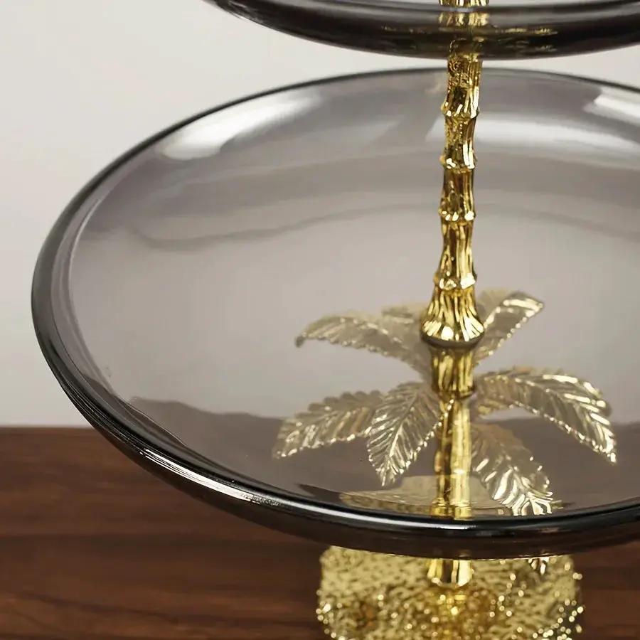 Decorative Tray - Golden Metal Two-Tier by House Of Avana