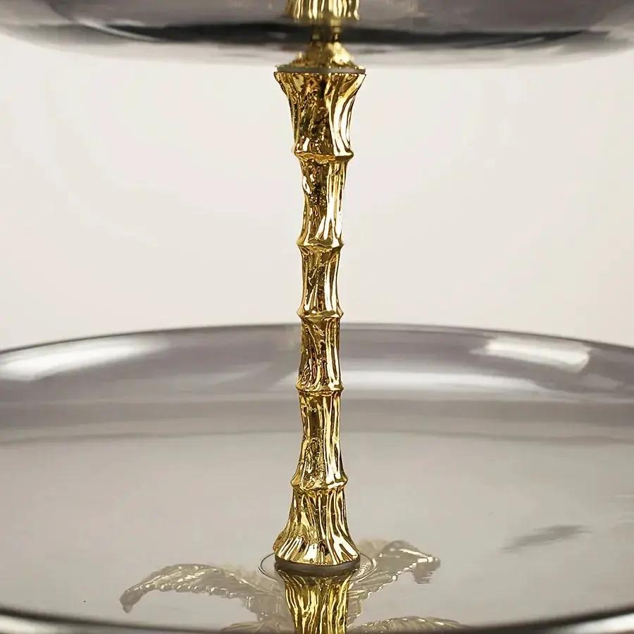 Decorative Tray - Golden Metal Two-Tier by House Of Avana