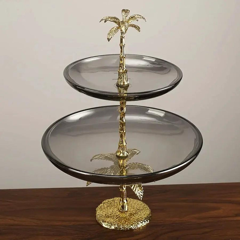 Decorative Tray - Golden Metal Two-Tier by House Of Avana