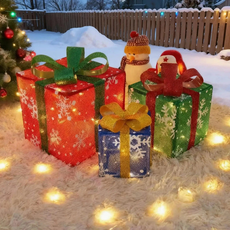 Decorative Wooden Set of 3 Lighted Christmas Gift Boxes by House Of Avana
