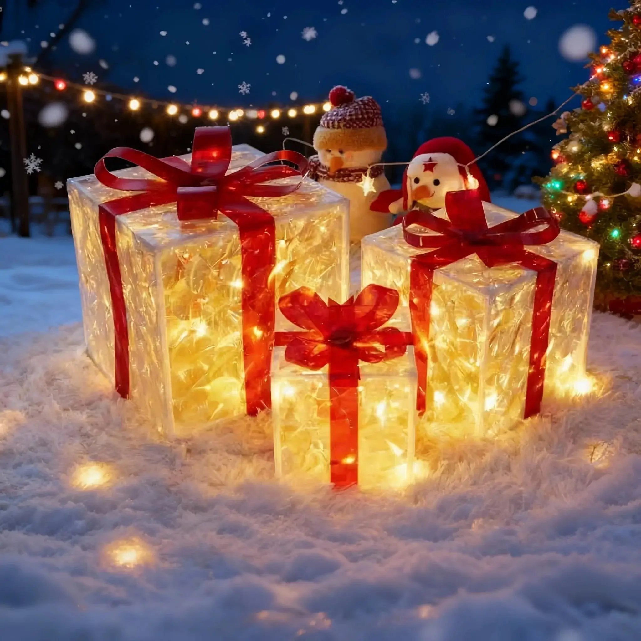 Decorative Wooden Set of 3 Lighted Christmas Gift Boxes by House Of Avana