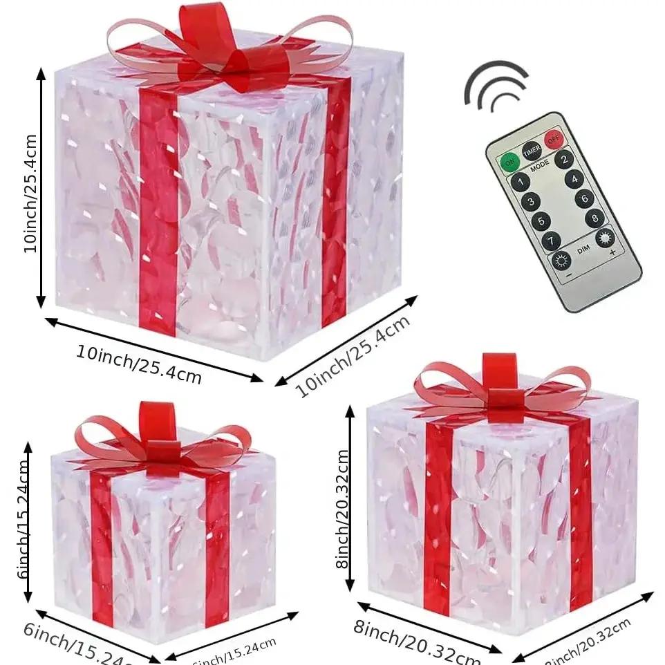 Decorative Wooden Set of 3 Lighted Christmas Gift Boxes by House Of Avana