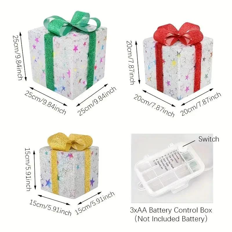 Decorative Wooden Set of 3 Lighted Christmas Gift Boxes by House Of Avana
