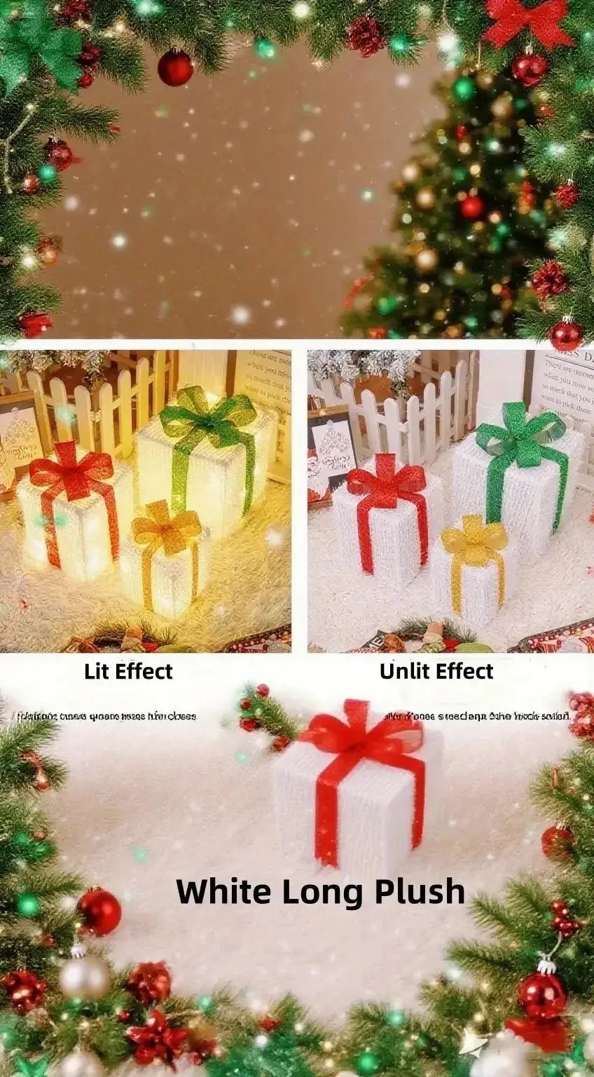 Decorative Wooden Set of 3 Lighted Christmas Gift Boxes by House Of Avana