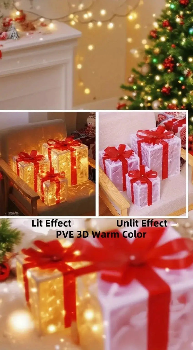 Decorative Wooden Set of 3 Lighted Christmas Gift Boxes by House Of Avana