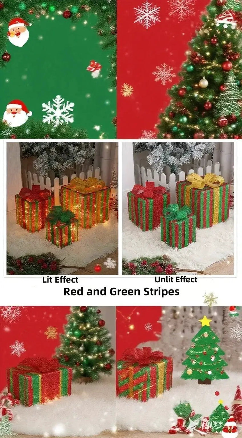 Decorative Wooden Set of 3 Lighted Christmas Gift Boxes by House Of Avana