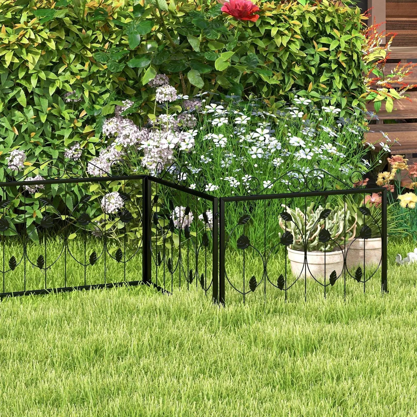 Decorative Garden Fence with 8 Panels Animal Barrier-Black by DirectDeals