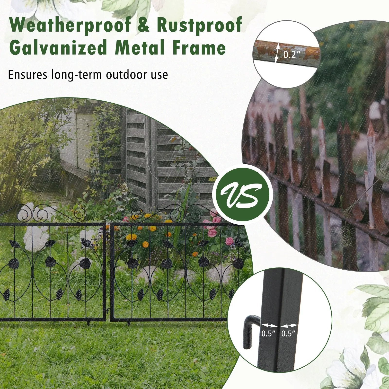 Decorative Garden Fence with 8 Panels Animal Barrier-Black by DirectDeals