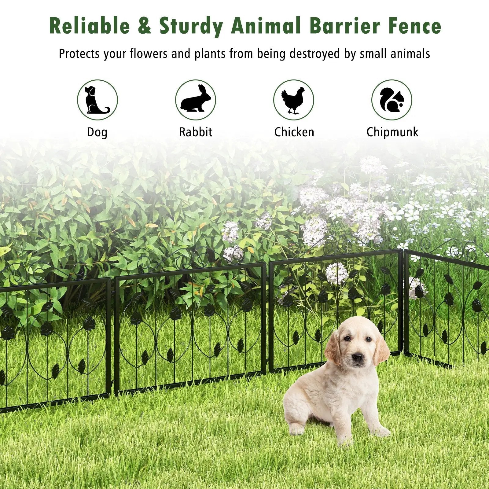Decorative Garden Fence with 8 Panels Animal Barrier-Black by DirectDeals
