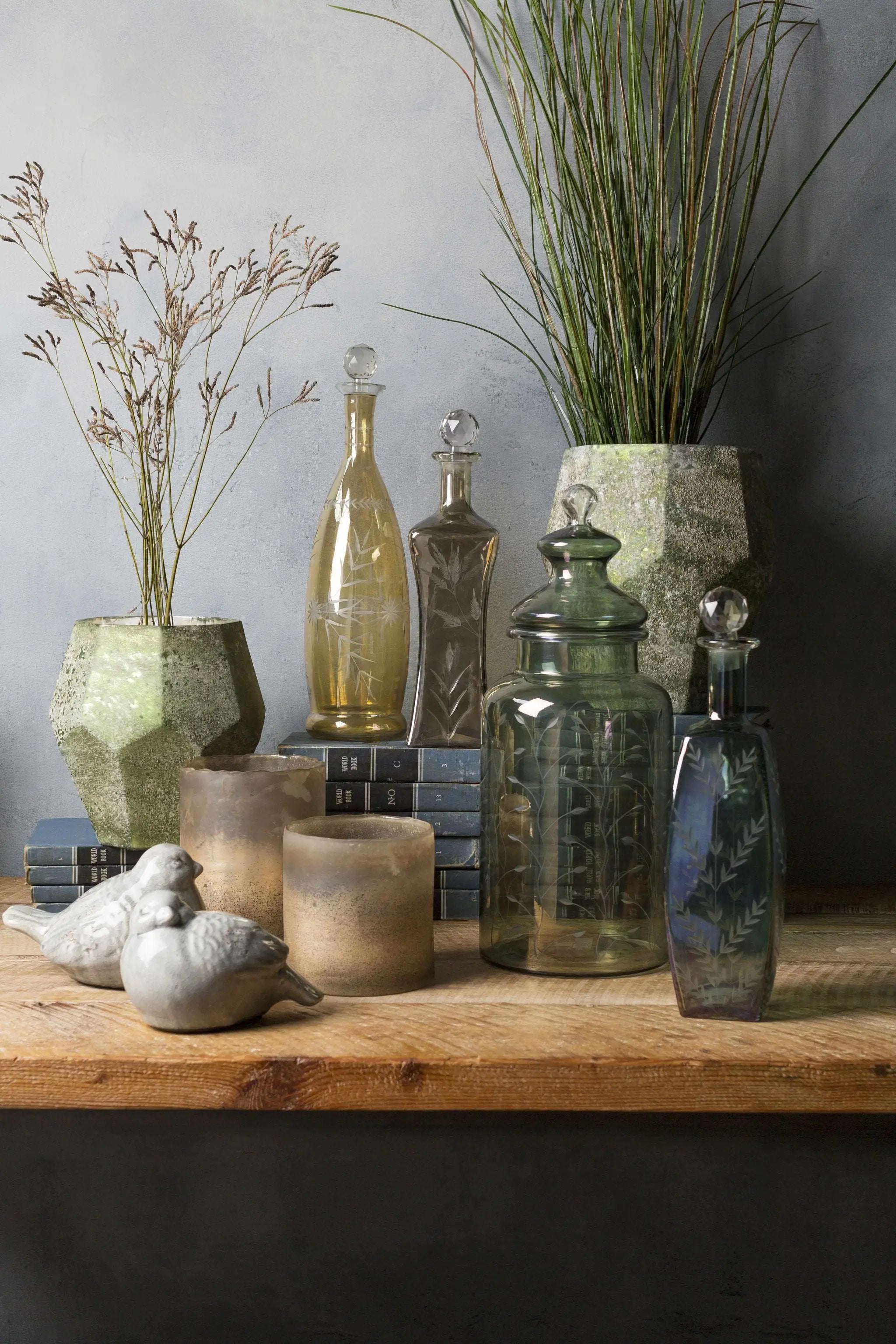 Stewartville Green Etched Glass Jar - Clearance by Boutique Rugs