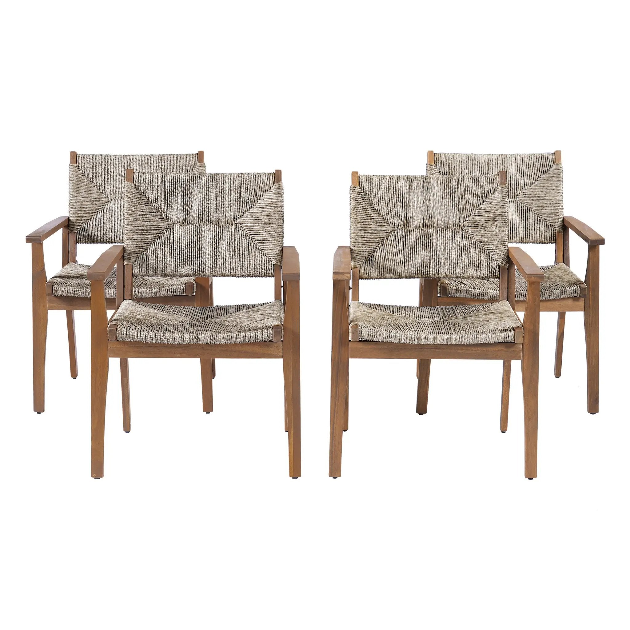 Durable Outdoor Dining Chair Set with Acacia Wood Frame and Wicker Seat by HouseOfZazla