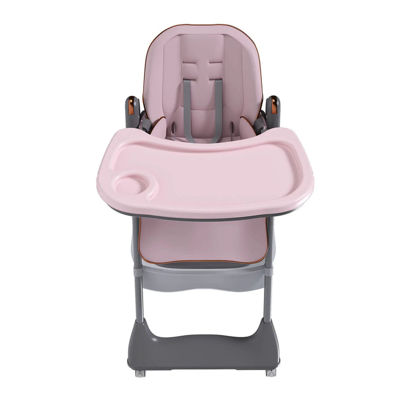 Adjustable Baby High Chair 0-6 Years, Portable Infant Feeding Seat With Safety Belt, Silent Lockable Wheels by HouseOfZazla