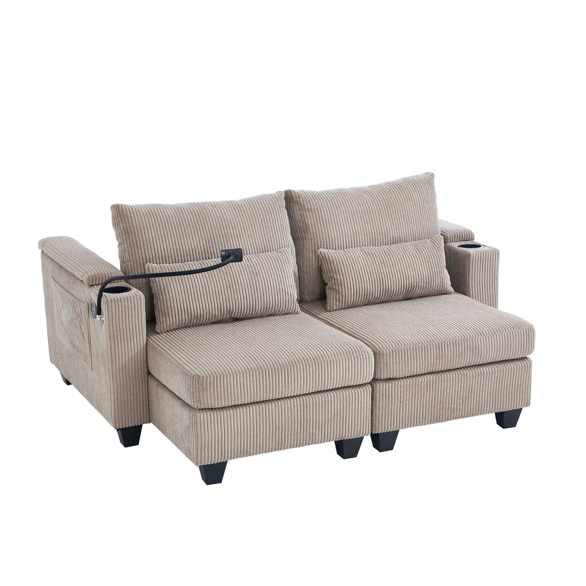 Convertible Chaise Lounge Sofa Chair With USB Ports, Cup Holders, Phone Holder And Storage by HouseOfZazla