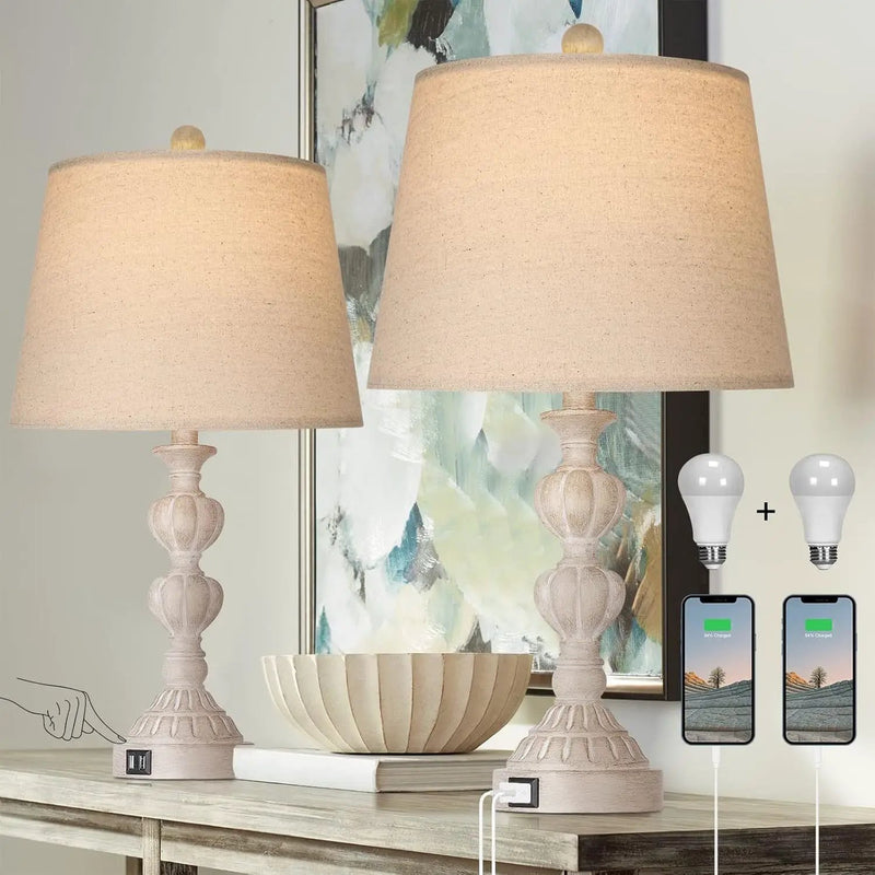 Touch Control Coastal Farmhouse Table Lamp Set of 2 by HouseOfZazla