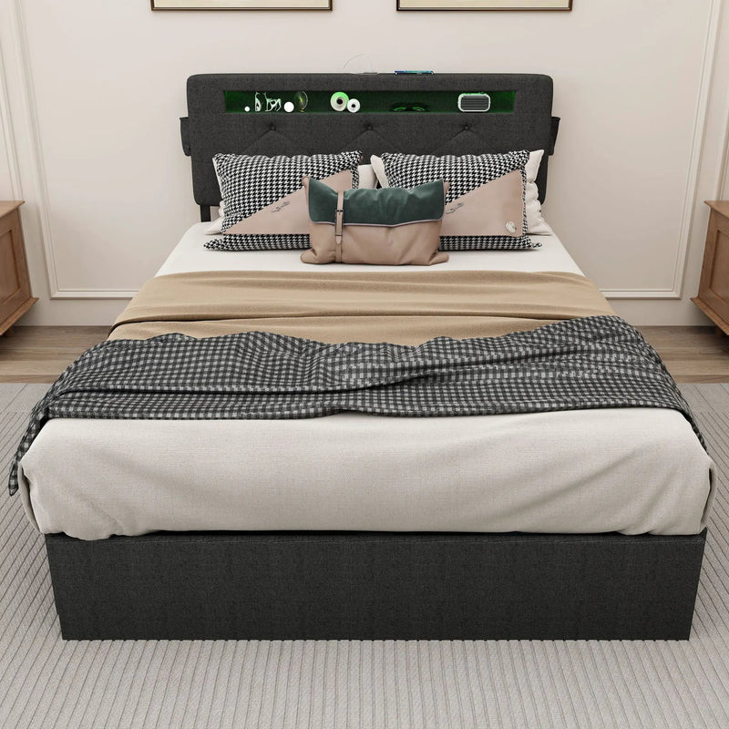 Bed With USB Charging Station, LED Lights, Headboard & Storage Drawers by Unique Piece Furniture