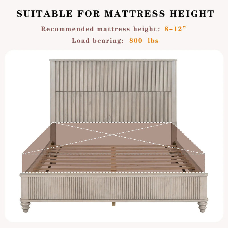 Solid Wood Queen Platform Bed Frame with Tall Headboard by HouseOfZazla