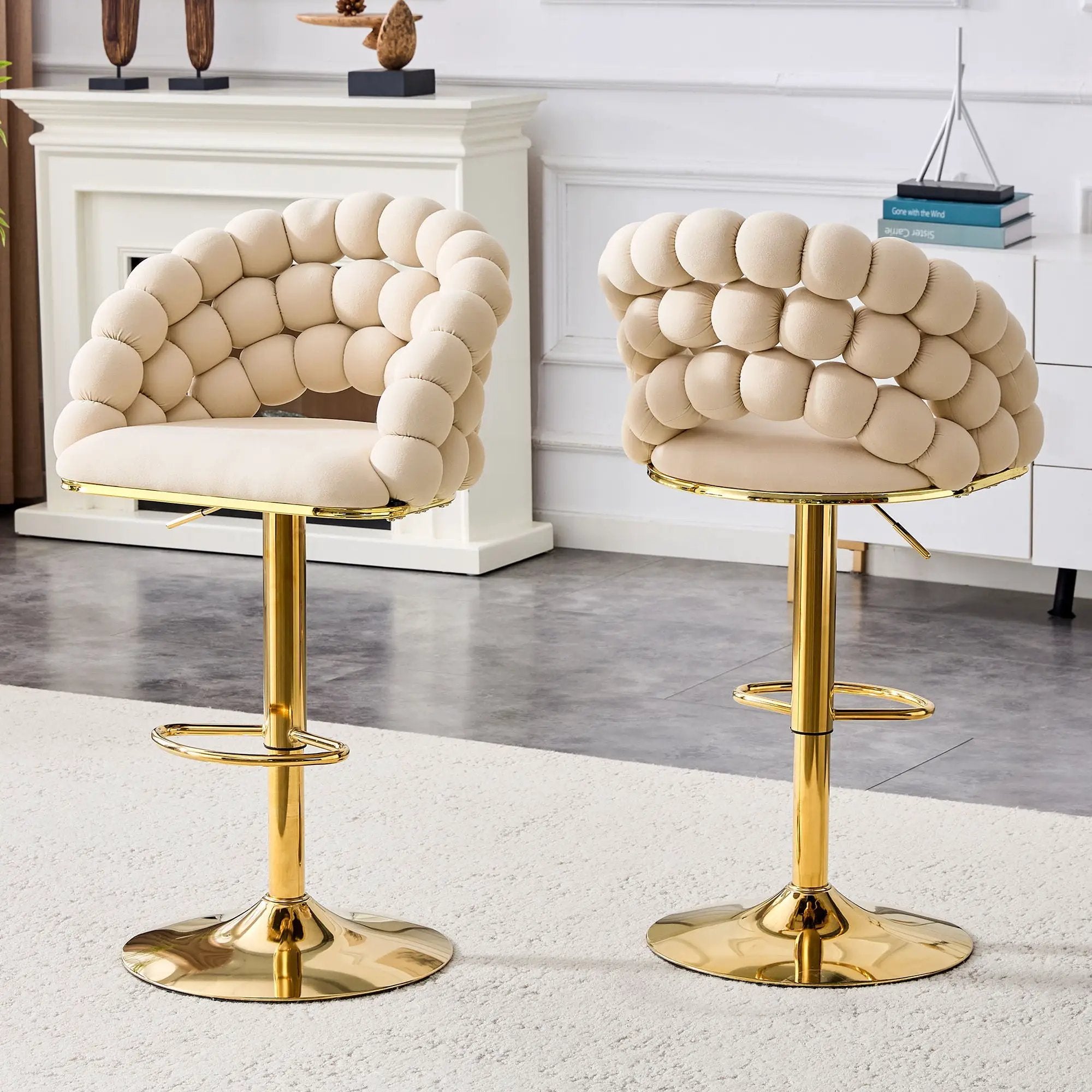 Puffy Bubble Chair, Ball Chain (Set of 2) - Beige / Gold by Unique Piece Furniture