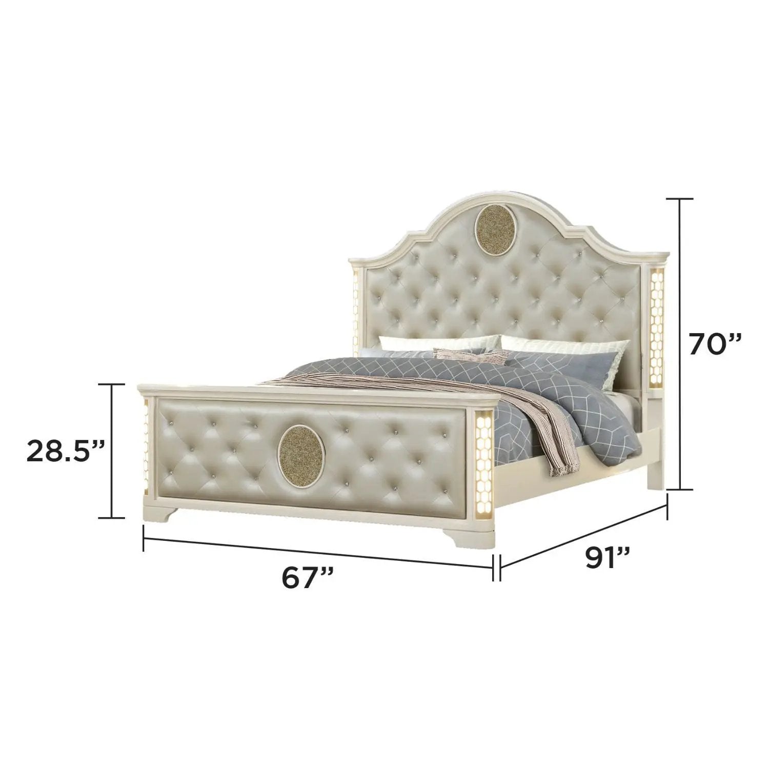 Jasmine - Queen Size Tufted Upholstery & LED Bed - Beige by HouseOfZazla
