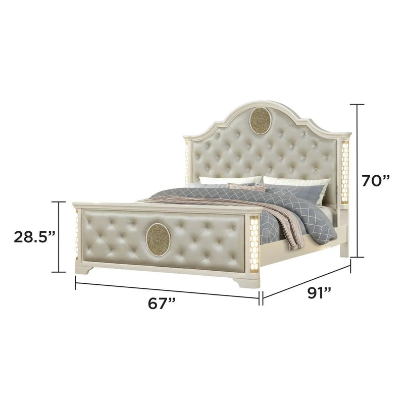 Jasmine - Queen Size Tufted Upholstery & LED Bed - Beige by HouseOfZazla