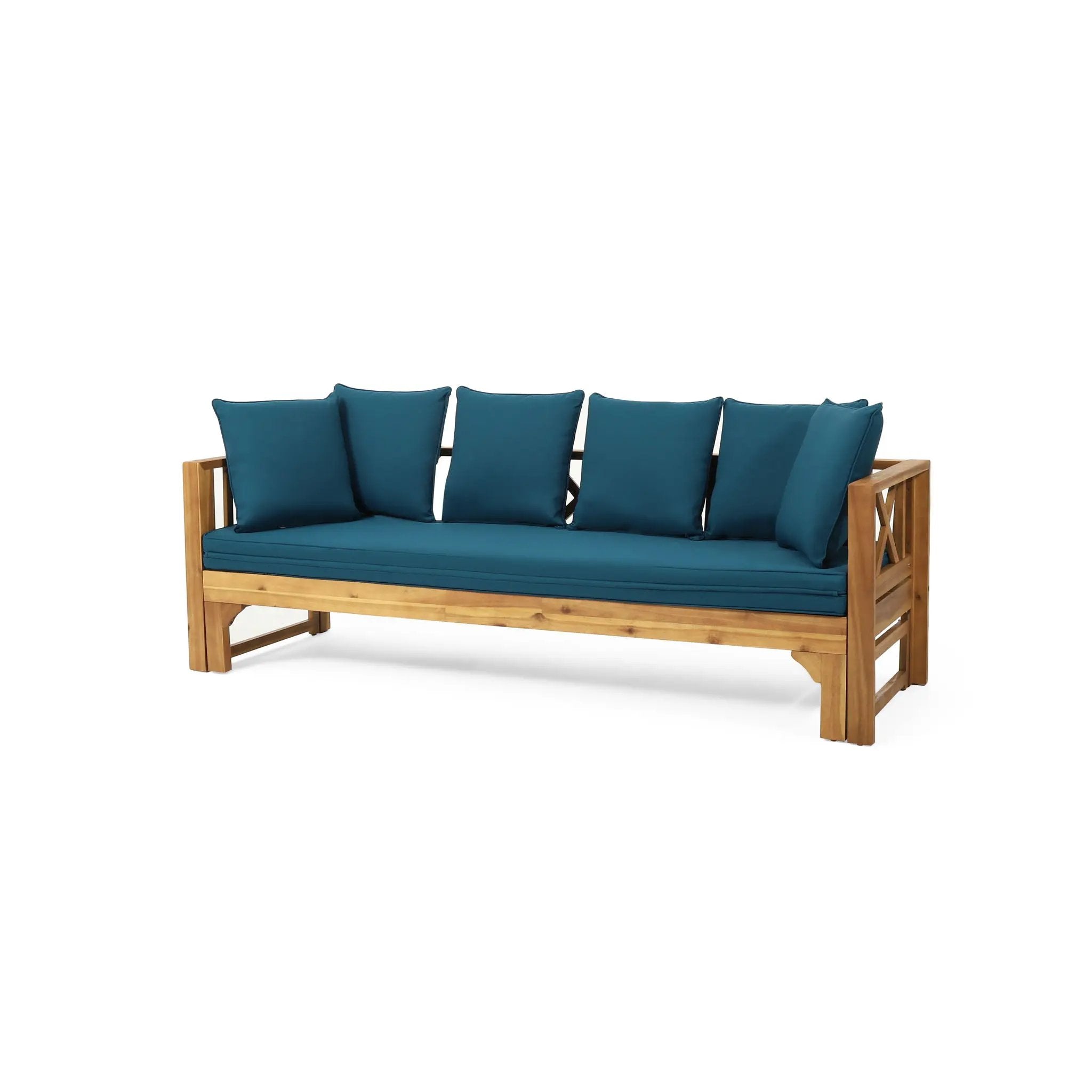 Outdoor Daybed With X-Shaped Panel Backrest And Armrests - Teak by HouseOfZazla