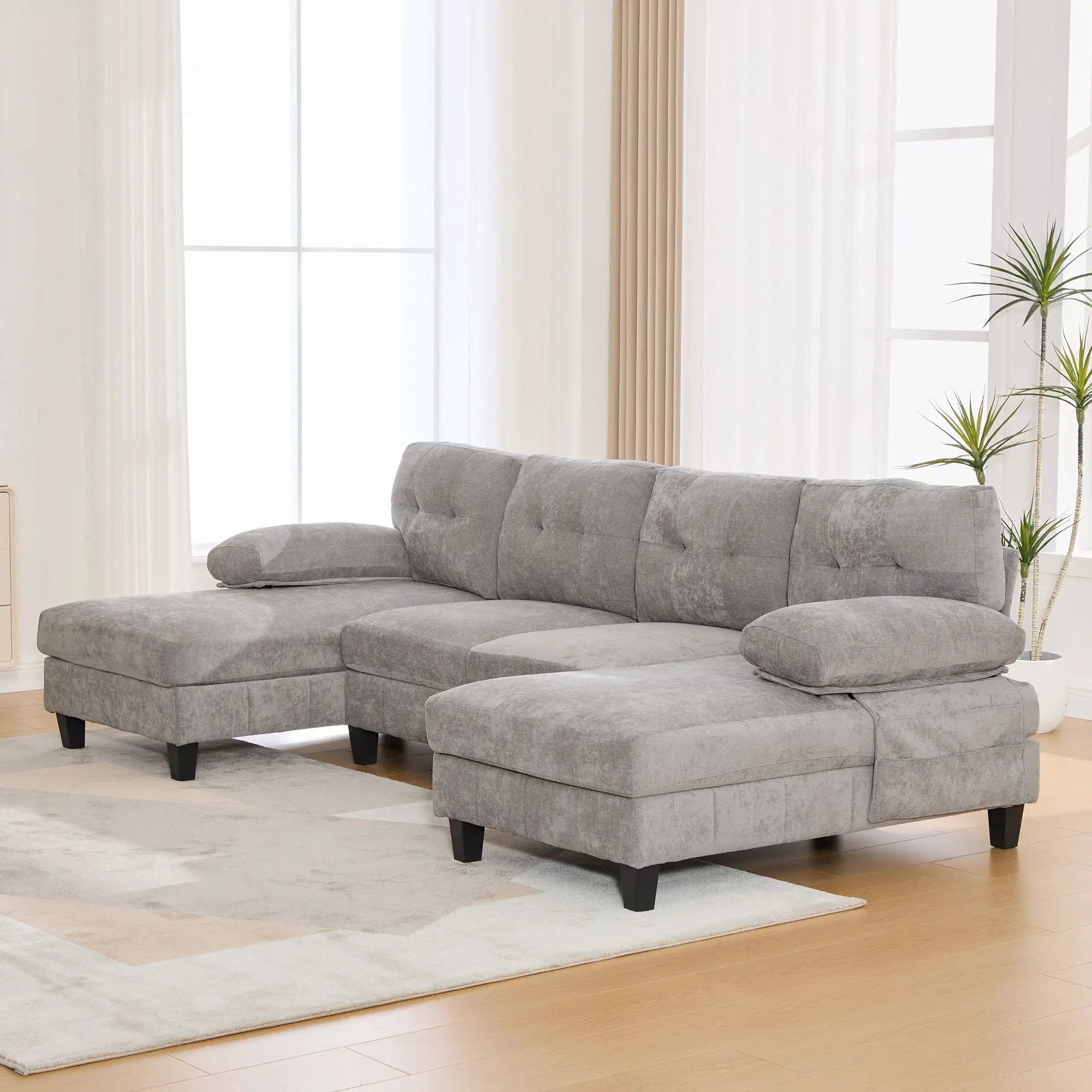 U-Shaped Sectional Sofa 103.5" Fabric Couch With Dual Chaise Lounges, Storage Pockets, Armrest Pillows by HouseOfZazla