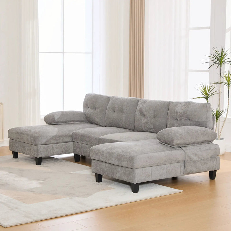 U-Shaped Sectional Sofa 103.5" Fabric Couch With Dual Chaise Lounges, Storage Pockets, Armrest Pillows by HouseOfZazla