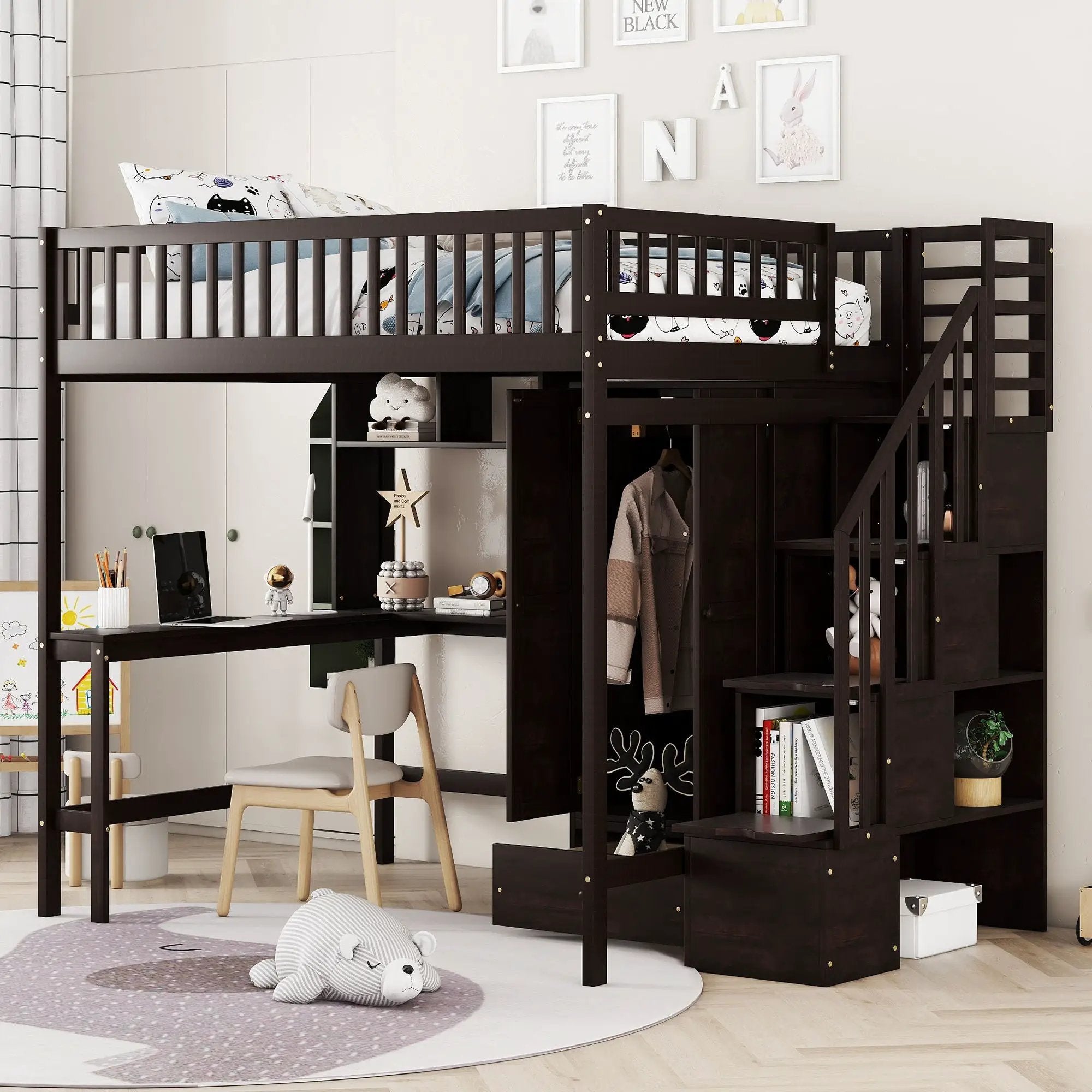 Loft Bed With Bookshelf, Drawers, Desk, And Wardrobe by Unique Piece Furniture