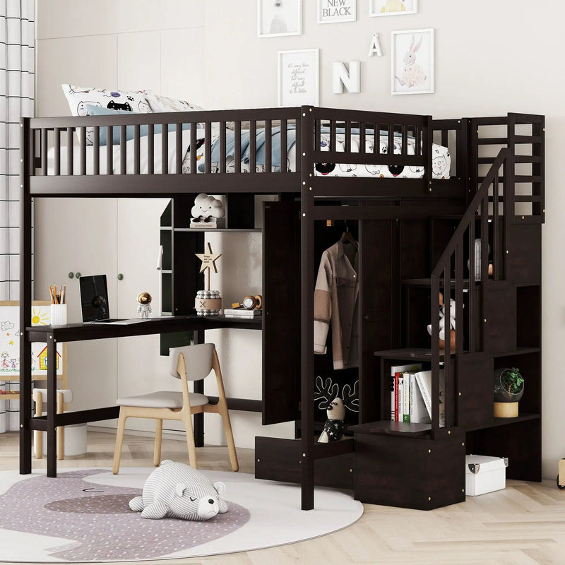 Loft Bed With Bookshelf, Drawers, Desk, And Wardrobe by HouseOfZazla