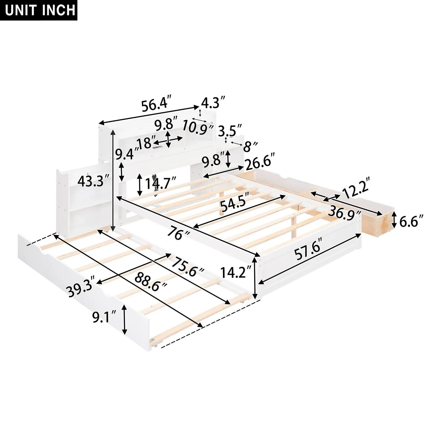 Storage Platform Bed With Pull Out Shelves, Trundle, And 2 Drawers by HouseOfZazla