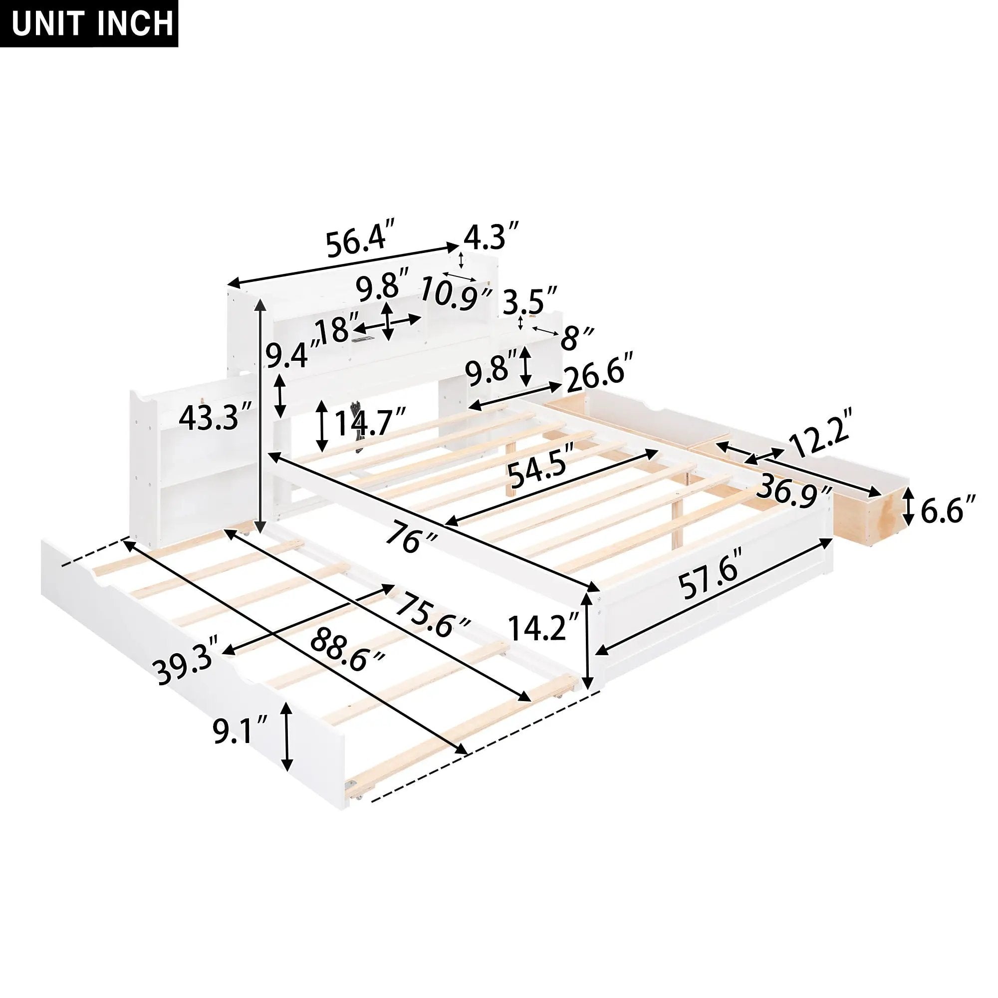 Storage Platform Bed With Pull Out Shelves, Trundle, And 2 Drawers by HouseOfZazla