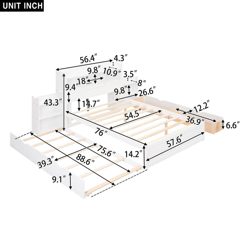 Storage Platform Bed With Pull Out Shelves, Trundle, And 2 Drawers by HouseOfZazla