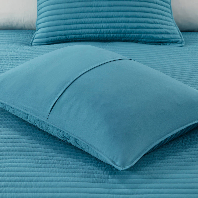 8 Piece Printed Seersucker Comforter and Quilt Set Collection Aqua Full/Queen by HouseOfZazla