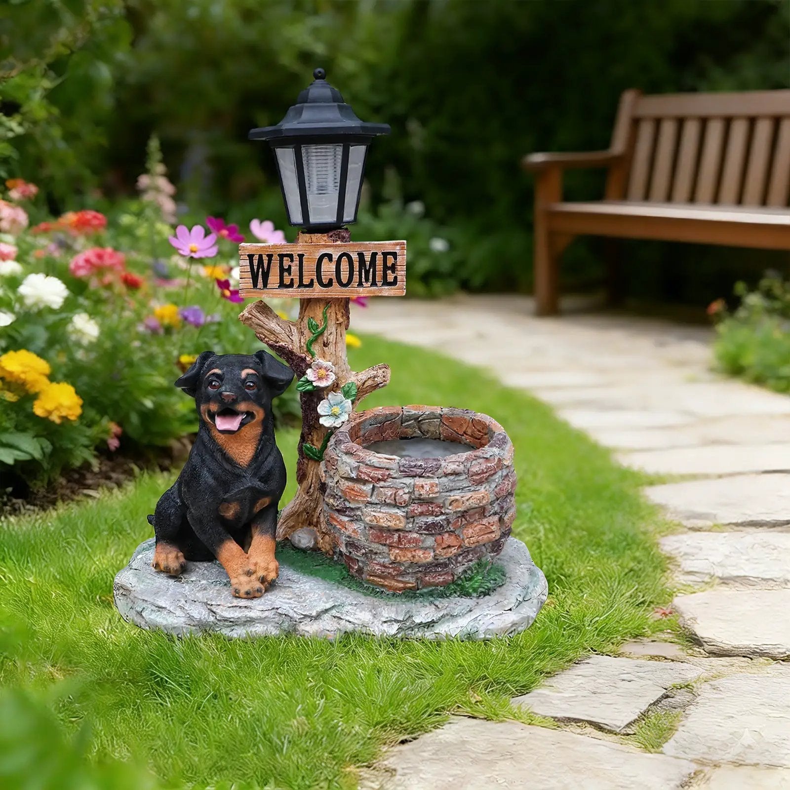 Puppy Dog Solar Planter Outdoor Statue by HouseOfZazla