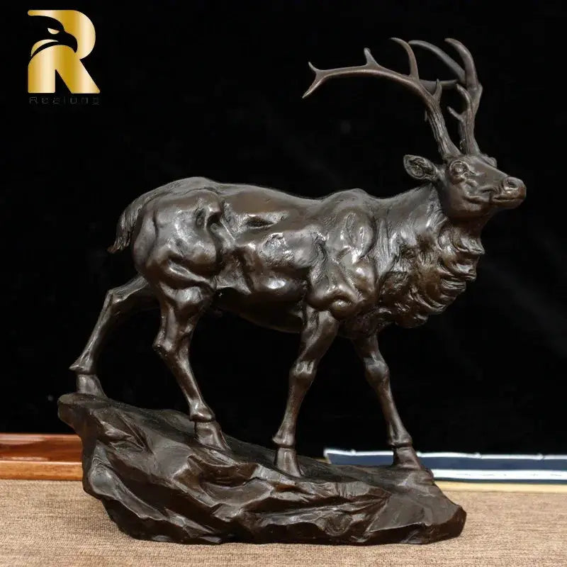 Bronze Deer Buck Decorative Sculpture for Living Room Tabletop Decor by House Of Avana