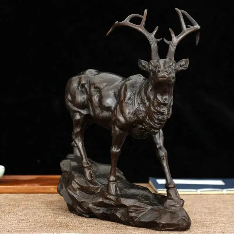 Bronze Deer Buck Decorative Sculpture for Living Room Tabletop Decor by House Of Avana