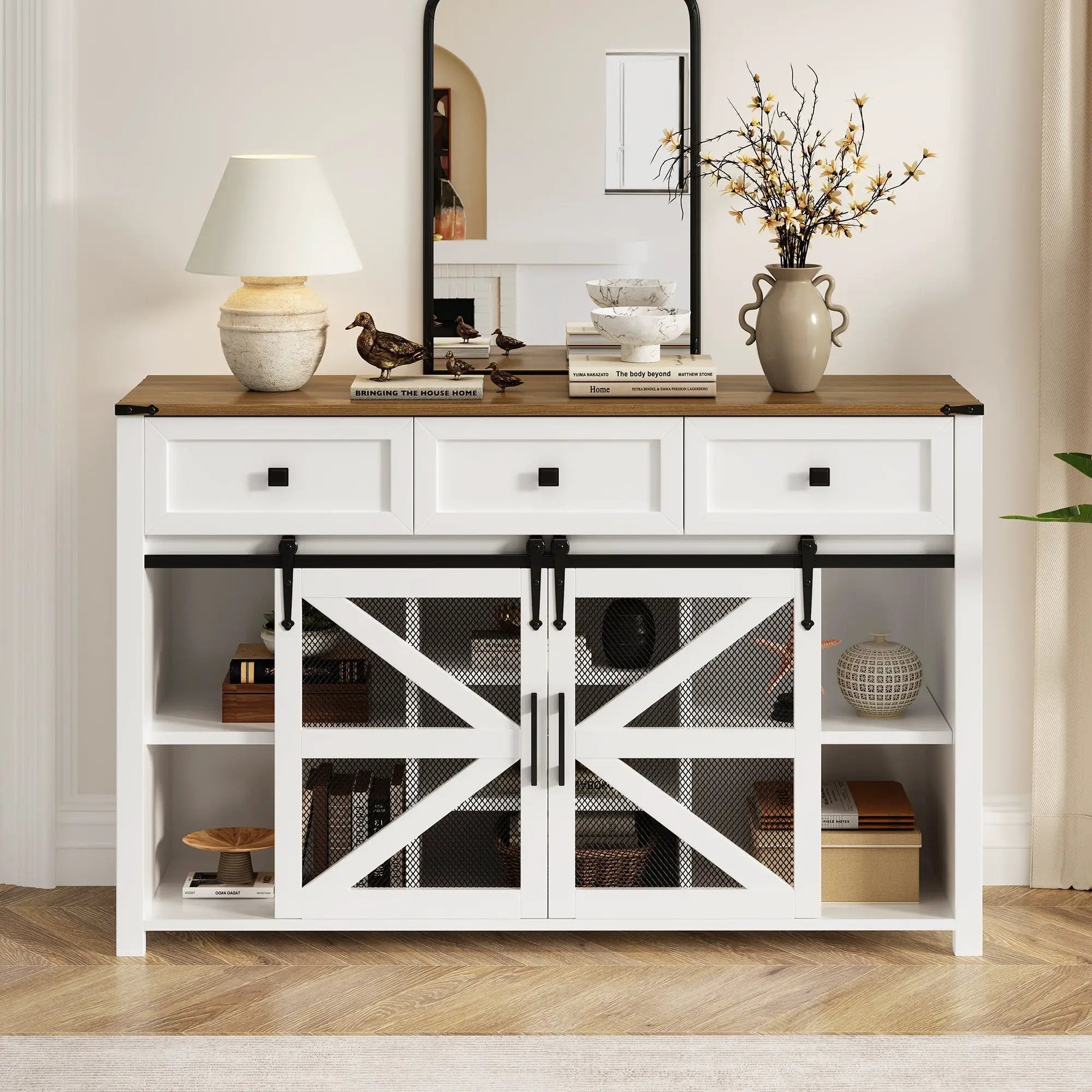 U_Style 55" Sliding Barn Door Sideboard Buffet Cabinet by HouseOfZazla
