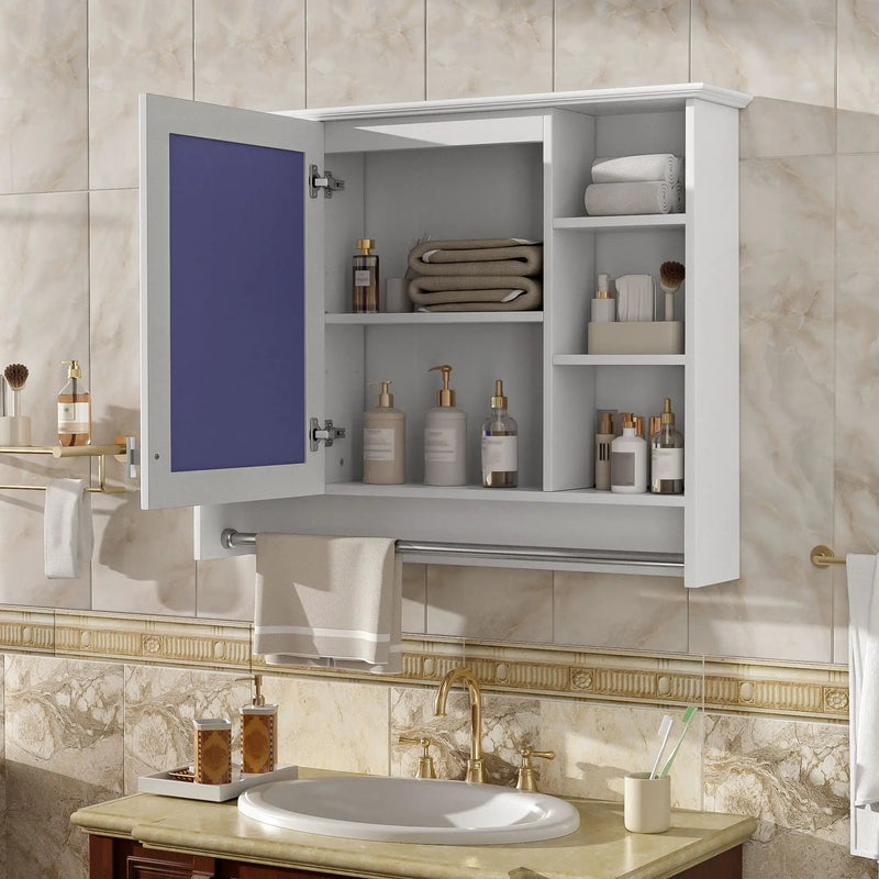 Modern Wall Mounted Mirror Cabinet with Adjustable Shelf and Towel Bar by HouseOfZazla