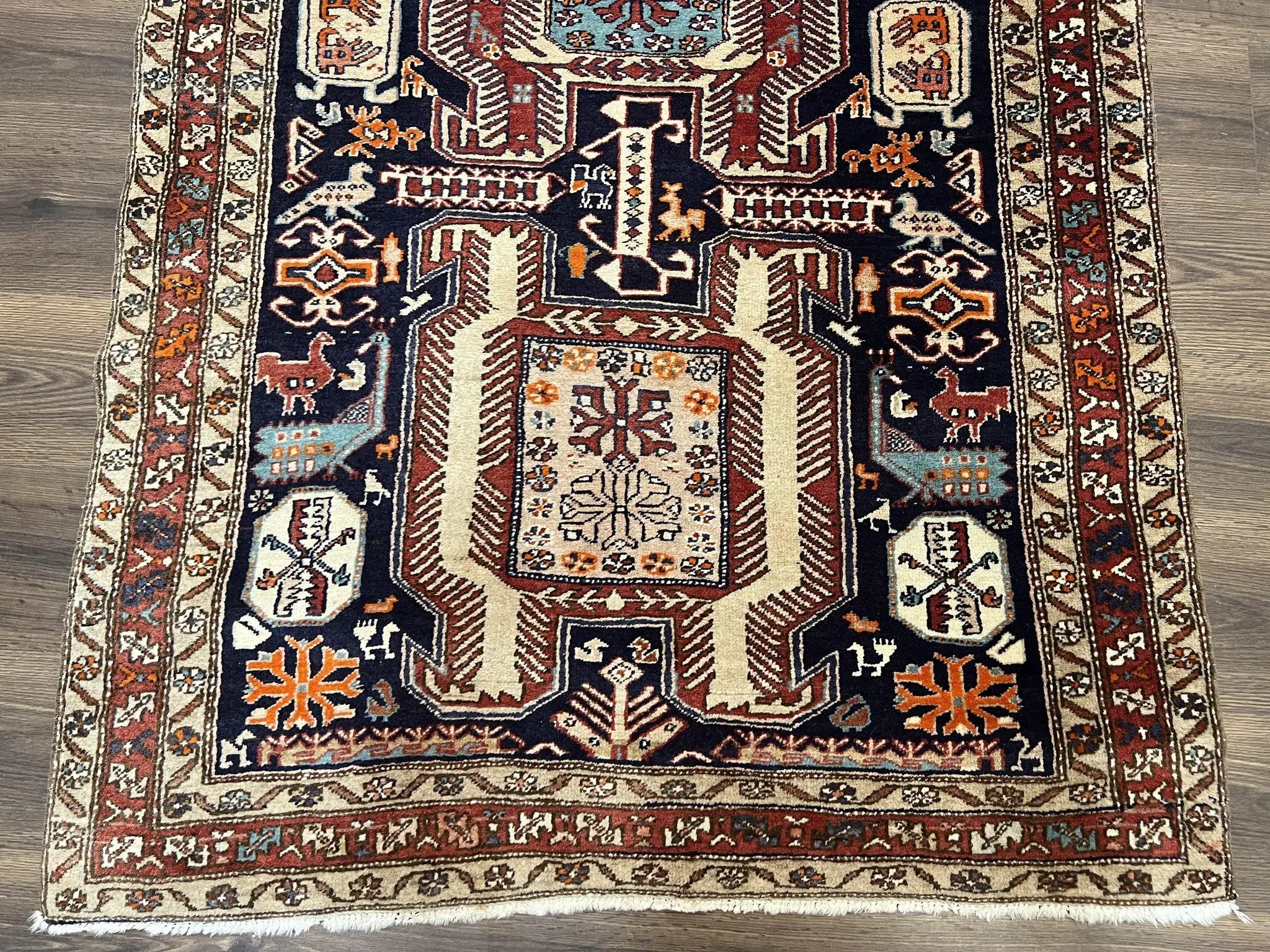 Persian Ardabil Wide Runner Rug 4x10 - Geometric Medallions & Animal Pictorials by Jewel Rugs