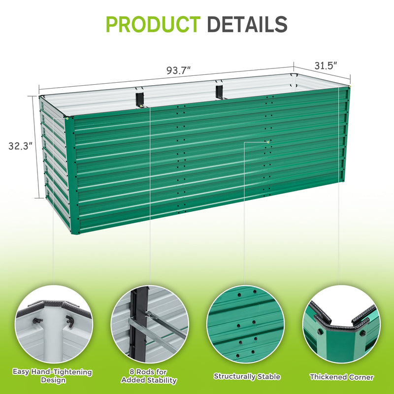 2-Pack 93.7" x 31.5" x 32.3" Raised Garden Bed with Ergonomic No-Bend Design by HouseOfZazla